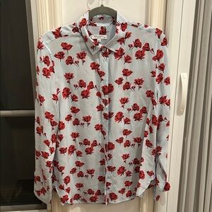 Equipment blue Red Floral 100% silk Shirt M